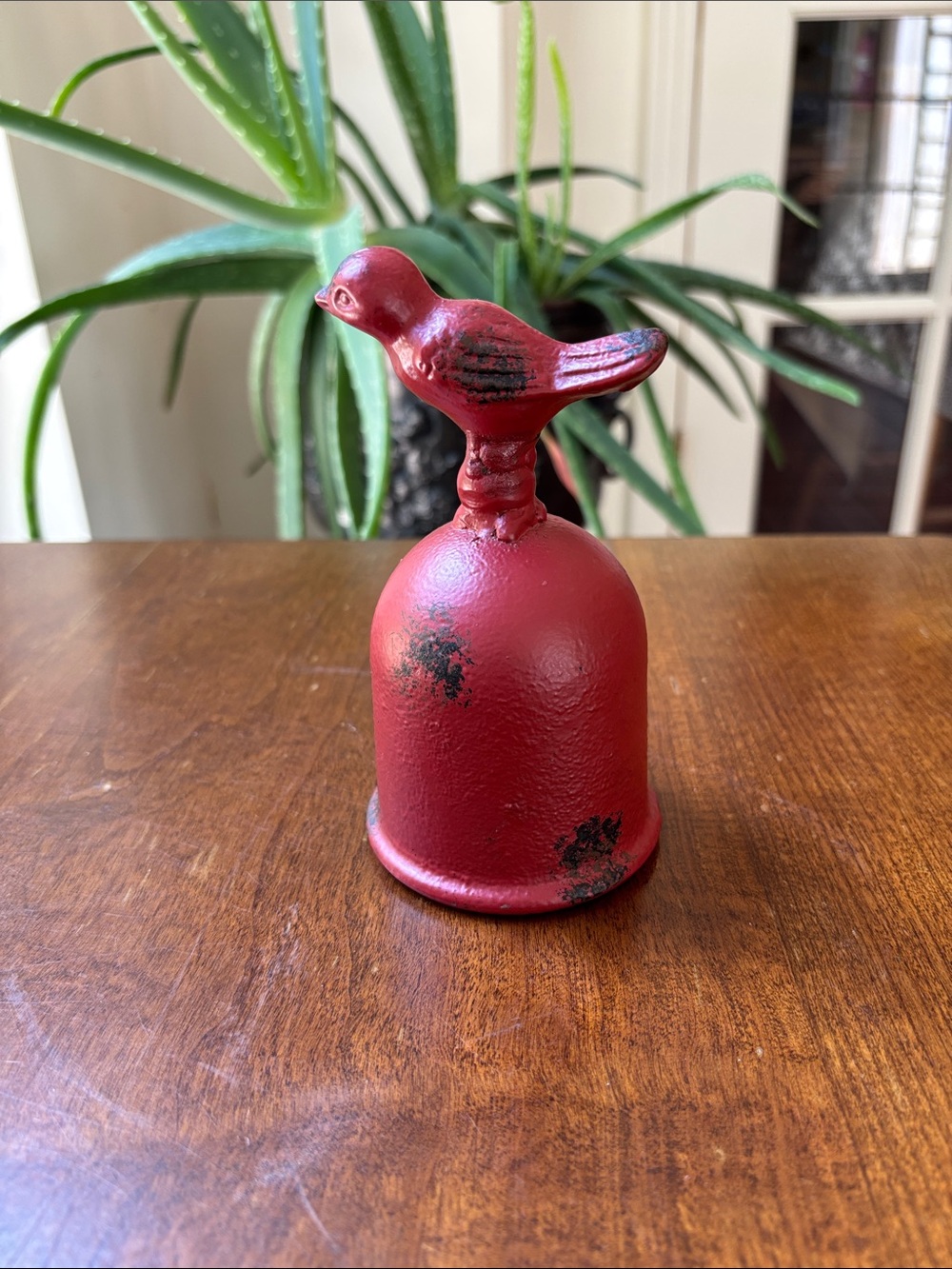 Cast Iron Bell Featuring A Red Bird/Cardinal On Top